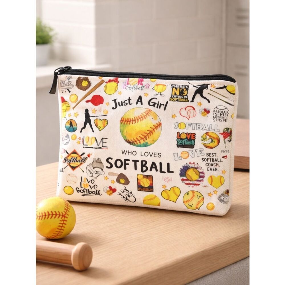 NWT Accessory Bag Makeup Bag I Love Softball Graffiti Bag